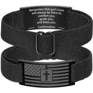 American Flag Cross Bracelet for Men Women, Black Elastic Stretch Strap